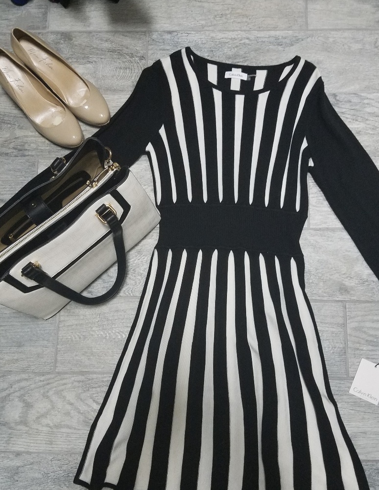 Calvin Klein black and white sweater dress